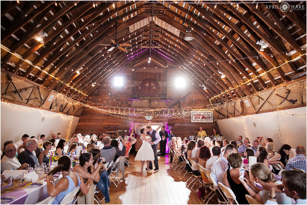 Wedding reception inside a Colorado barn in Longmont