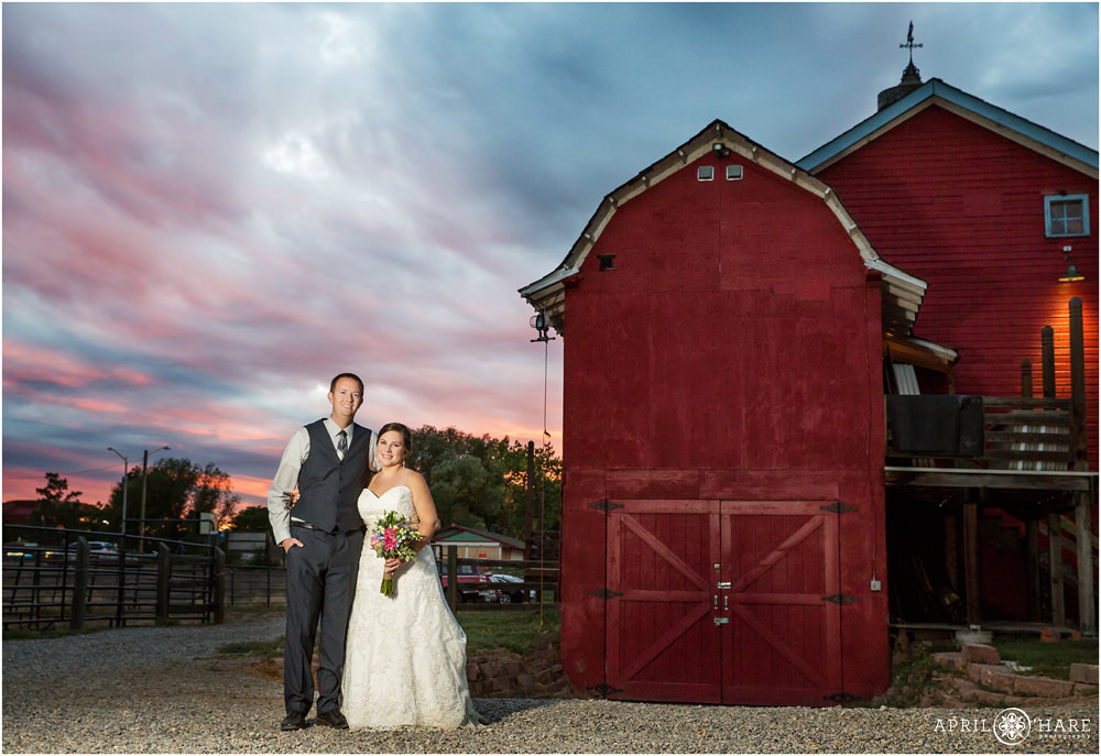 red barn wedding venue colorado at Sunset