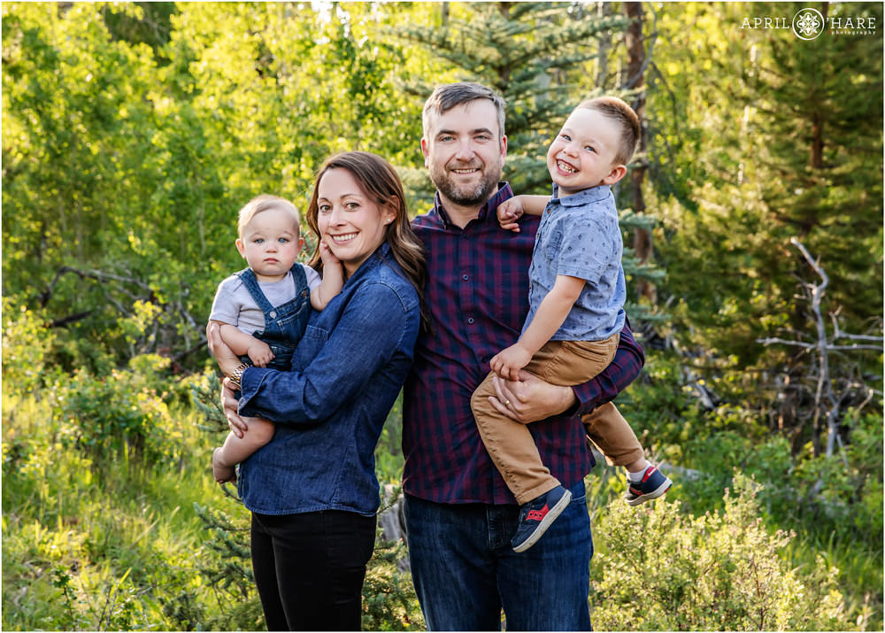 Cute summer family photos in Granby CO for a family of 4