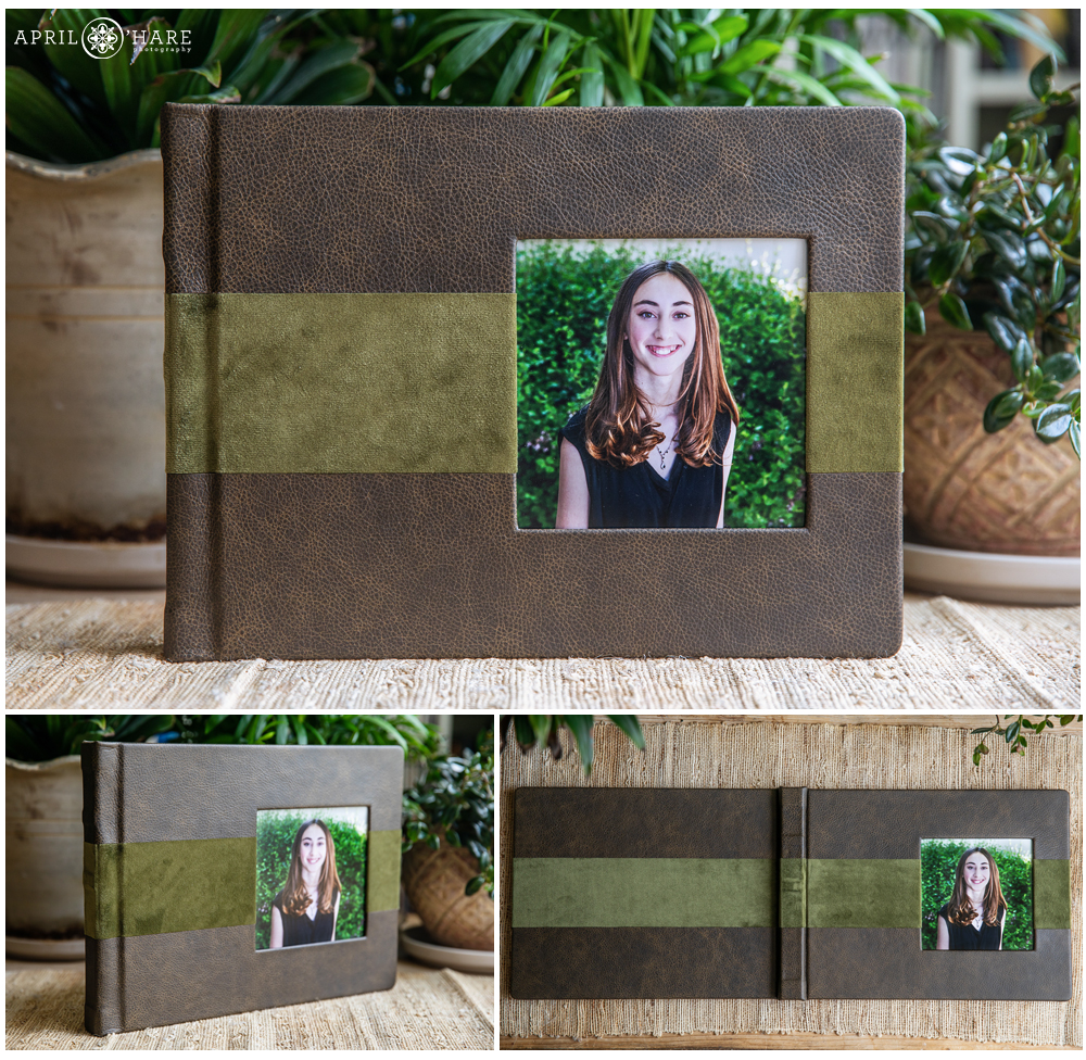 Colorado Bat Mitzvah Album with Brown Leather and Green Velvet Cover