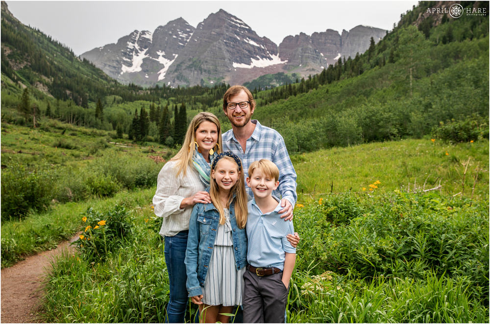 Gorgeous Colorado Family Portrait during summer at Maroon Bells in Aspen