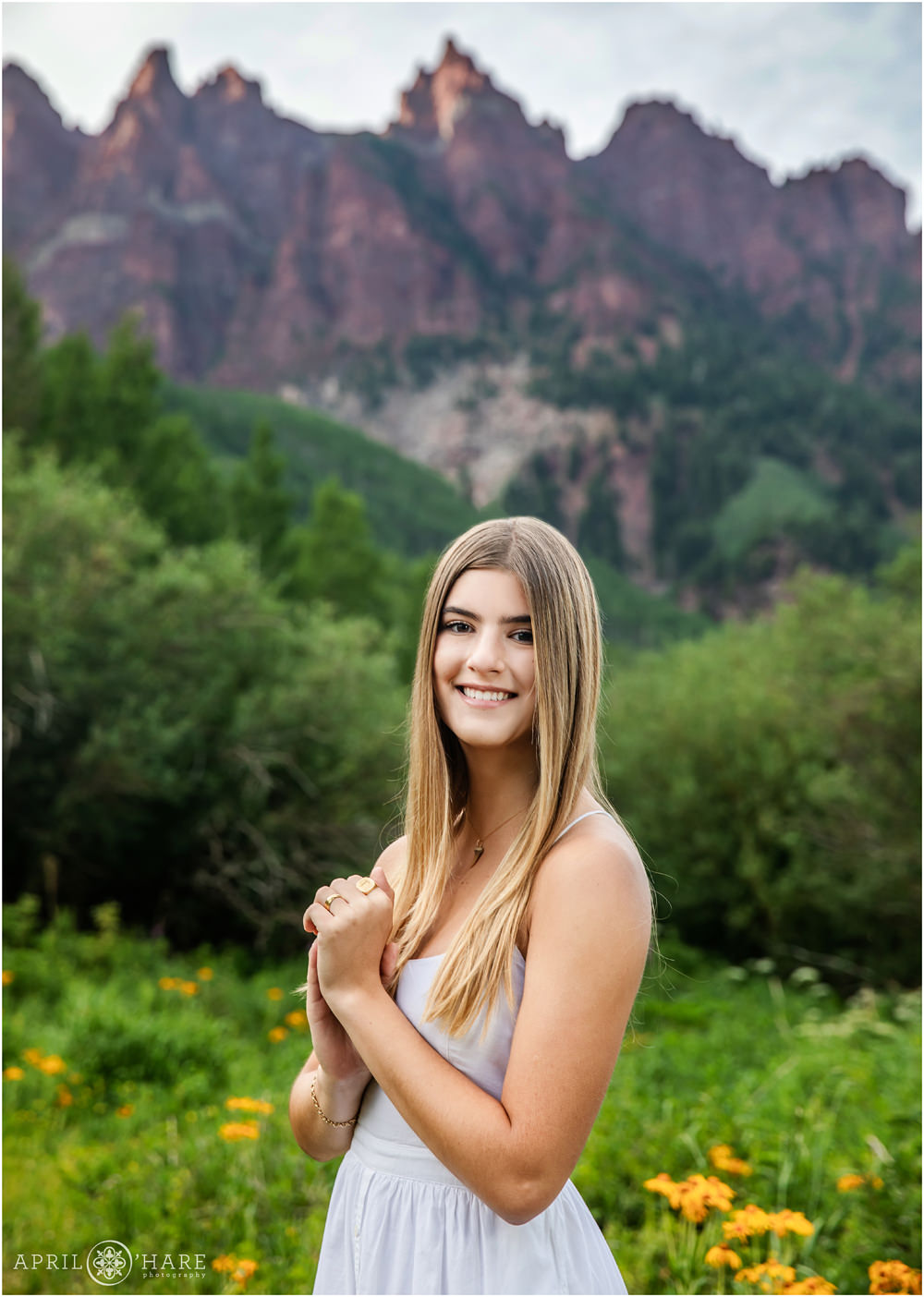 Senior girl at her family's photography session near Snowmass Village in Colorado
