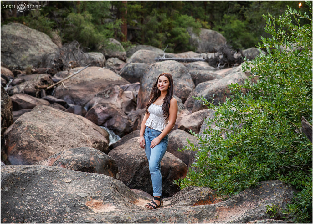 Large Boulders for a high school senior yearbook portrait in RMNP