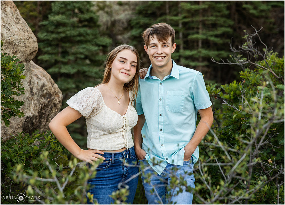 Brother and his sister pose in a pretty part of Southern Colorado near La Veta