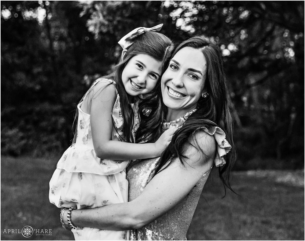 B&W Photo of a mom with her young daughter at their Littleton Colorado Family Photos
