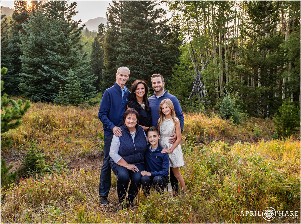 Family Photo with Grandma and Grandpa in a Colorado Mountain Meadow