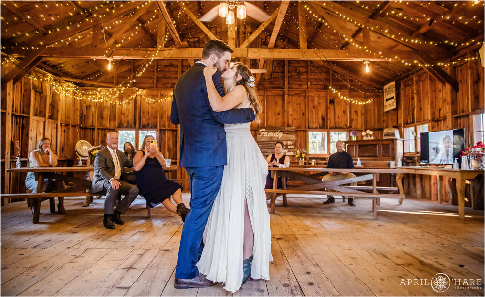 Beautiful first dance photo from a small rustic wedding in Colorado