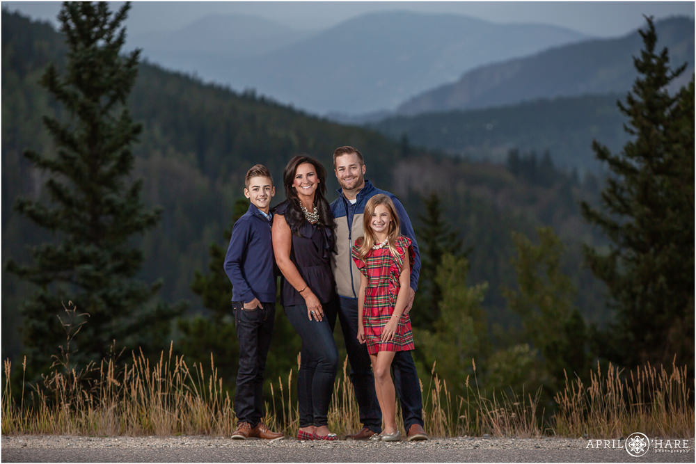Evergreen Colorado Family Photos with Mountain Backdrop