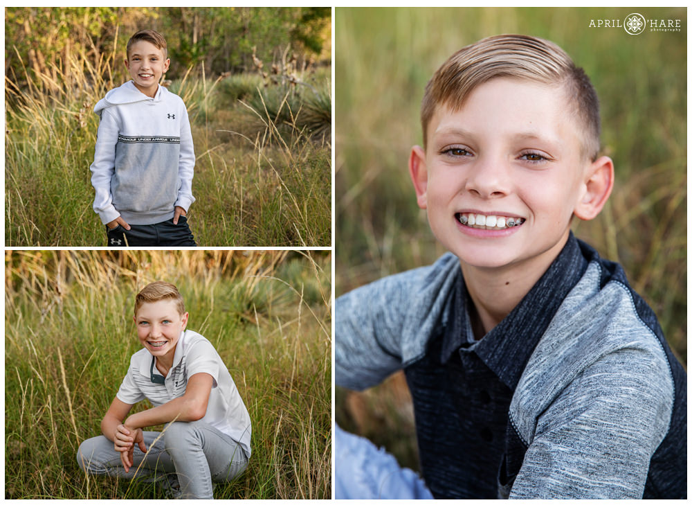 Individual portraits of 3 brothers from their Aurora Colorado family session