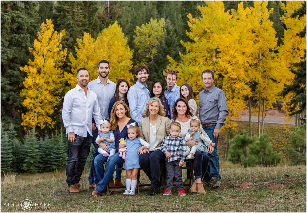 Extended Family Portraits During Fall on Private Property in Conifer Colorado