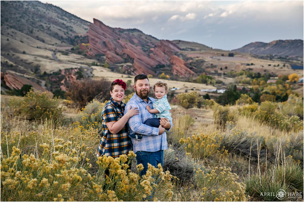 Beautiful family portrait during autumn at East Mount Falcon Trail in Morrison Colorado