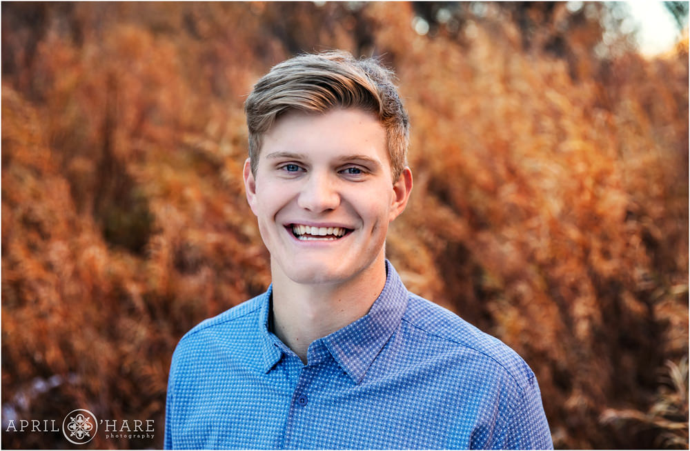 Nice fall color senior photo for a young man in Littleton Colorado