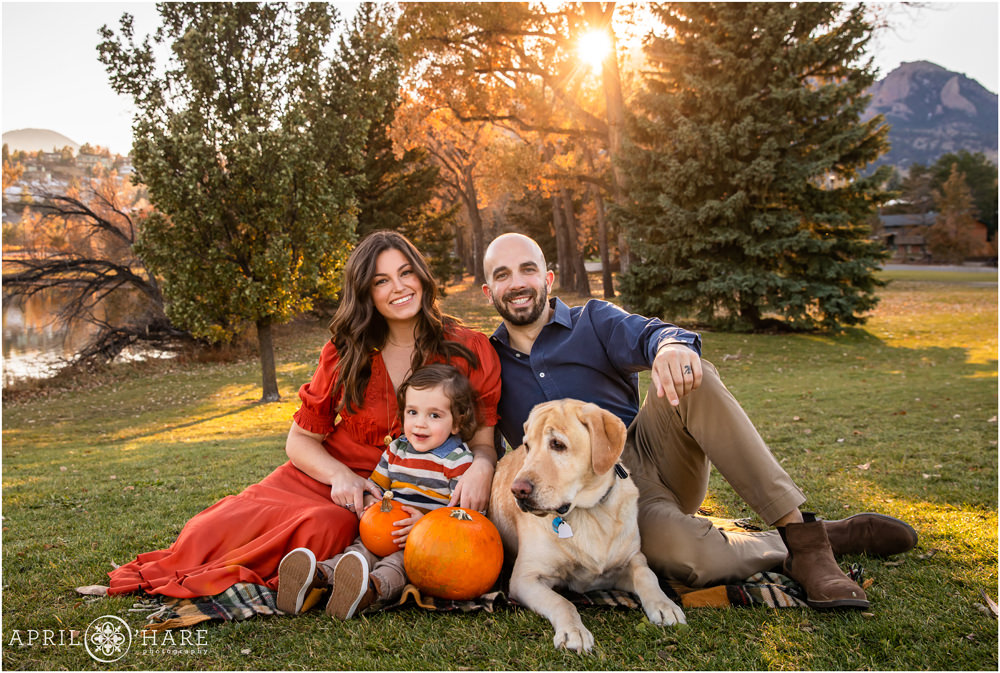 A beautiful Boulder Colorado family portrait at Viele Lake Park during Autumn