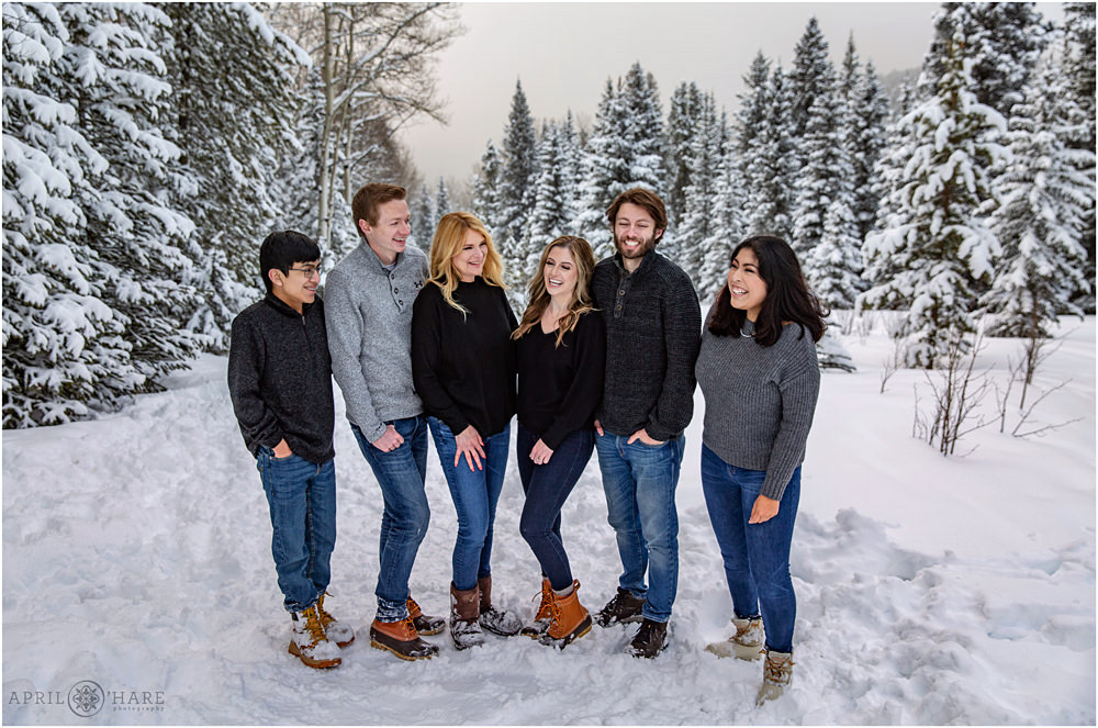 Candid Family Pictures in the Snow in Evergreen Colorado