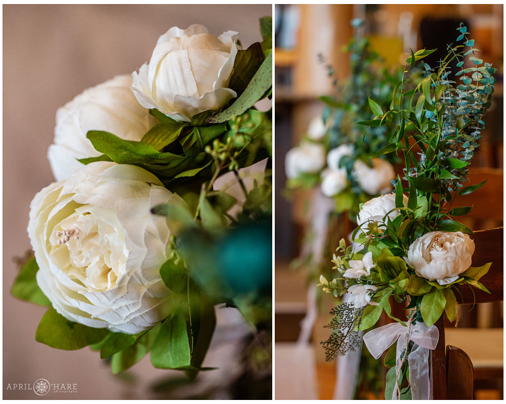 silk floral arrangement at an indoor private home wedding in Keystone Colorado