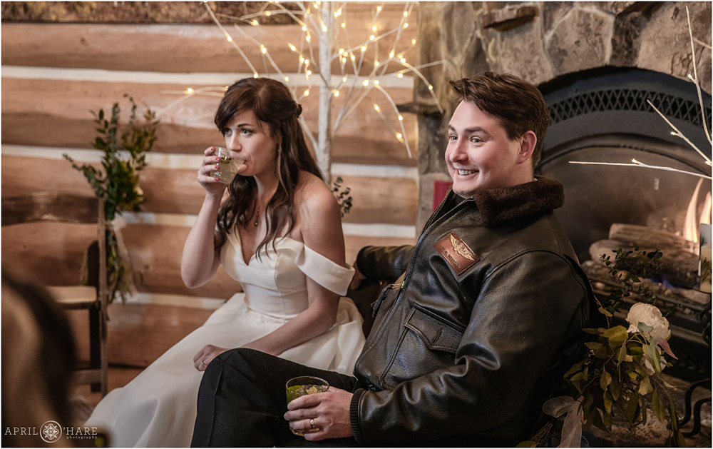 Indoor wedding reception at private cabin home in Keystone Colorado