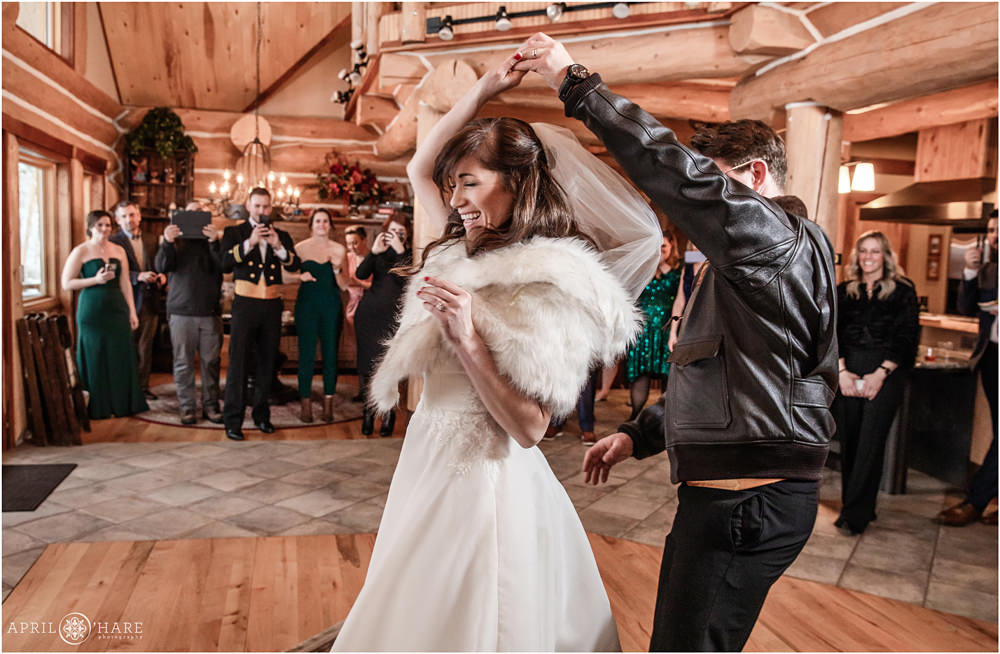 Cute indoor private home wedding first dance in Keystone Colorado