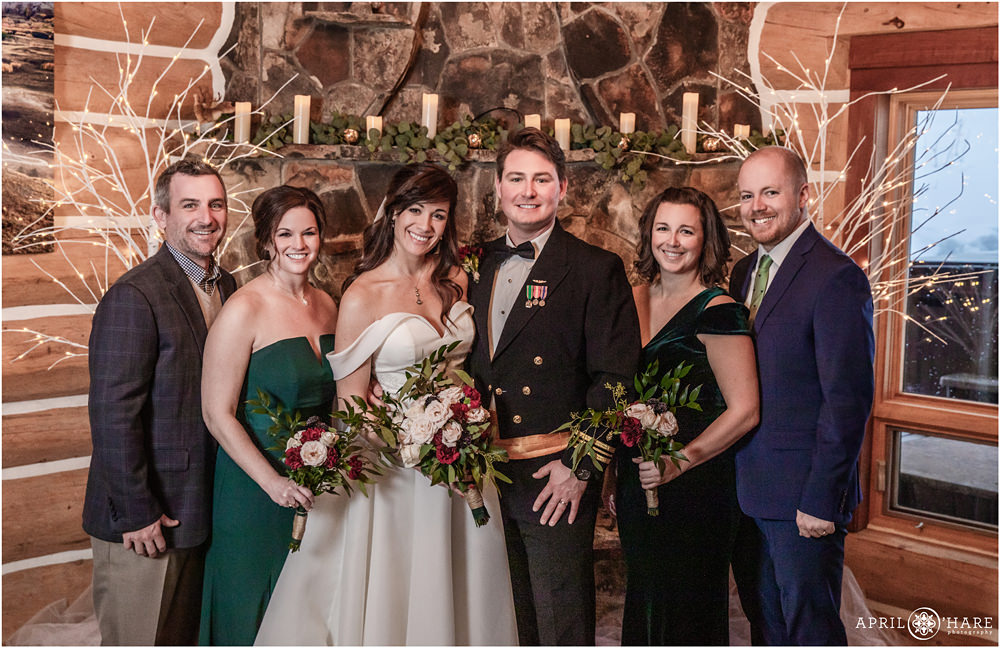 formal wedding photo with a group of people in Keystone Colorado at a private cabin home