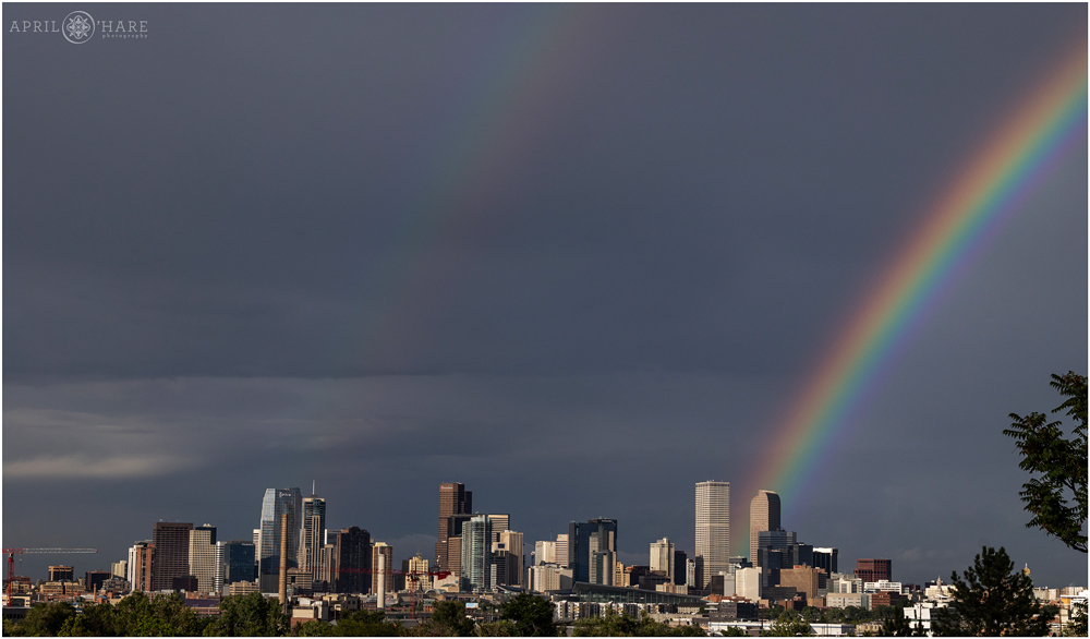 Double Rainbow over Denver Skyline from Villa Park Neighborhood on Westside