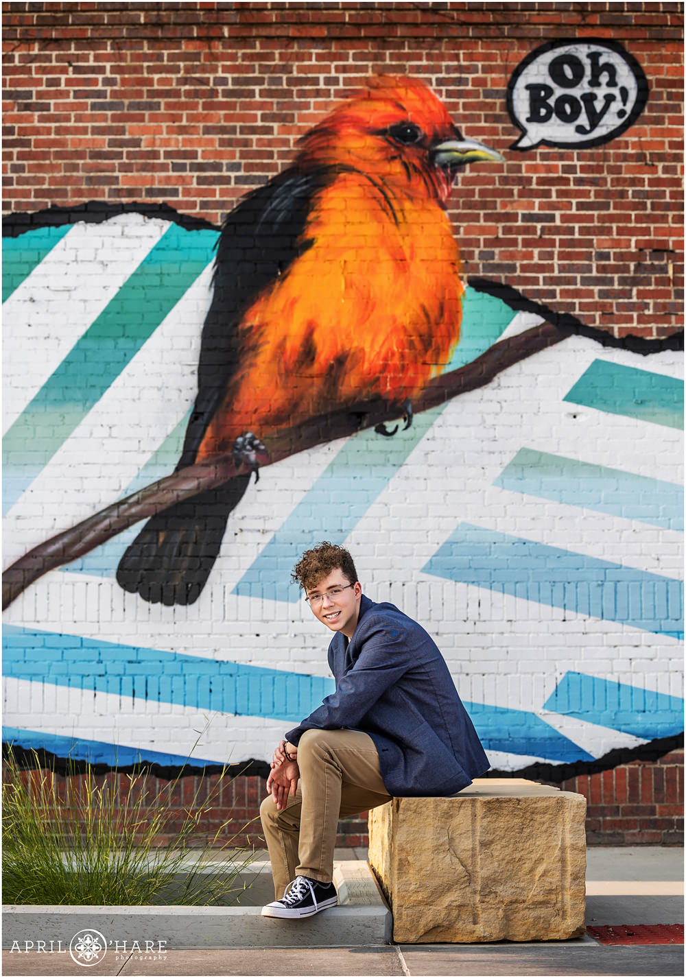 Bird Mural Senior Photo in North Denver Colorado