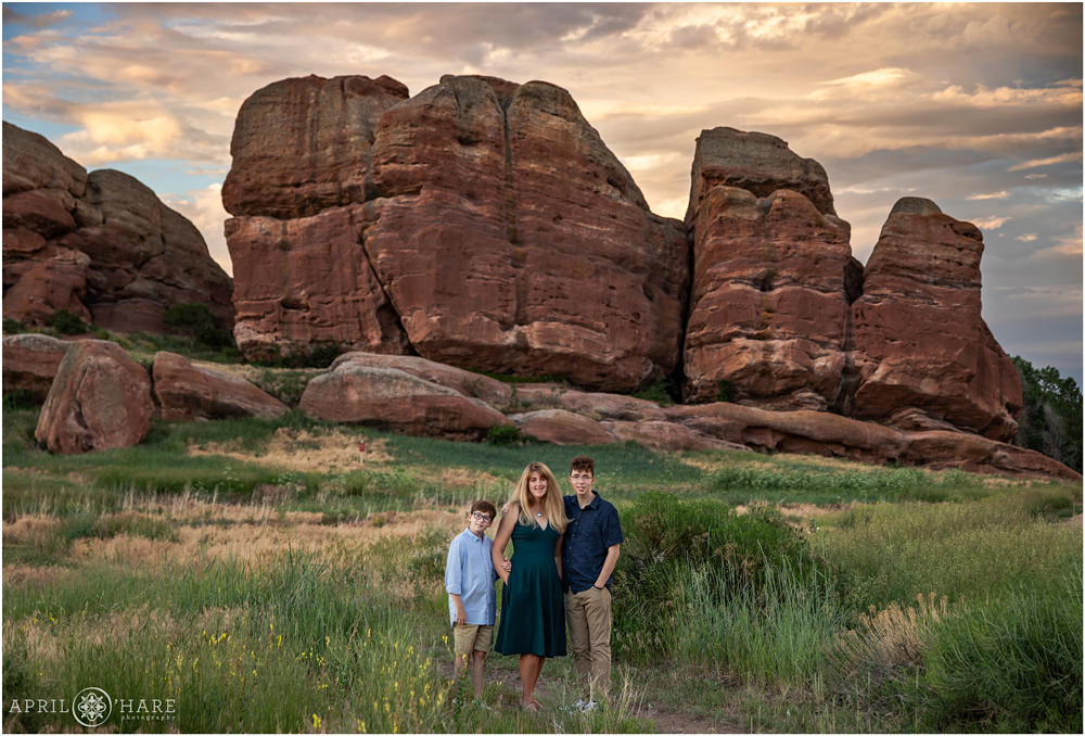 Stunning Red Rock formations at sunset for a family of 3 photo at Ken Caryl