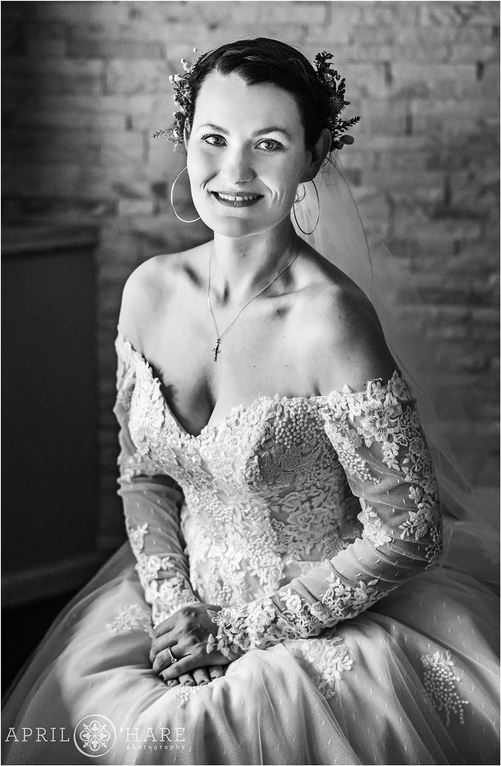 B&W Portrait of a Bride with Window Light in her Room on her wedding day