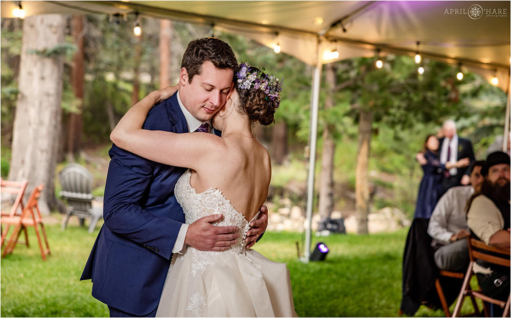 Romantic first dance wedding photo at Estes Park Condos