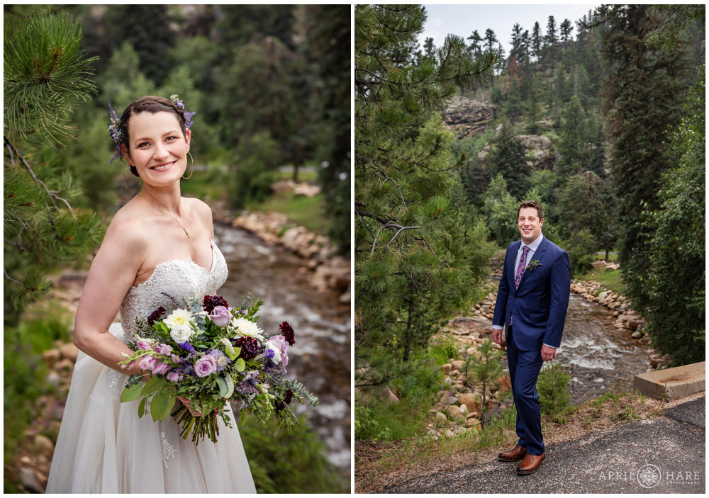 Individual portraits of Bride and Groom on their wedding day at Estes Park Condos