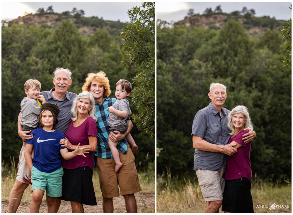 Photo college of candid family photos in front of a cliff on a private ranch in Elizabeth Colorado
