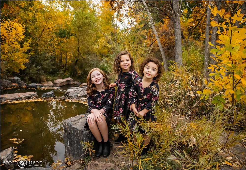 Beautiful setting for fall color family photos at James A. Bible Park in Denver