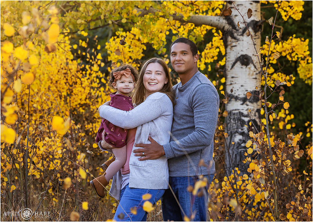Pretty fall color aspen tree family photos in Evergreen Colorado
