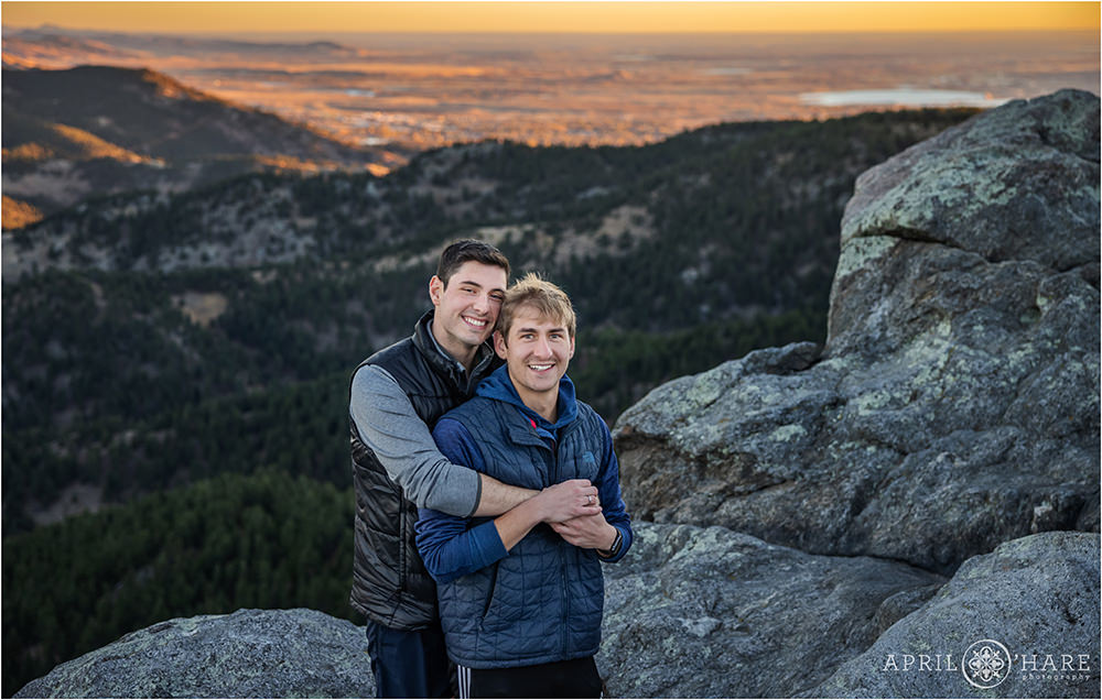 Beautiful sunrise proposal session with a Boulder backdrop from Lost Gulch