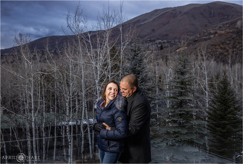 Beautiful aspen couples portrait during winter in Colorado
