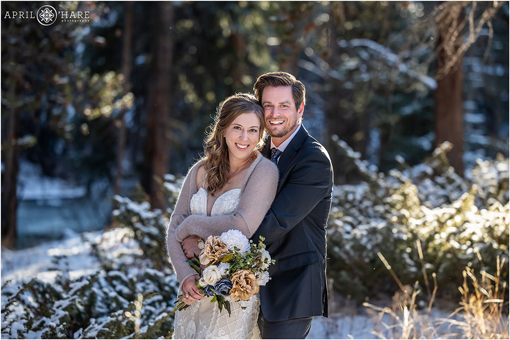 Winter wedding portrait in Keystone Colorado