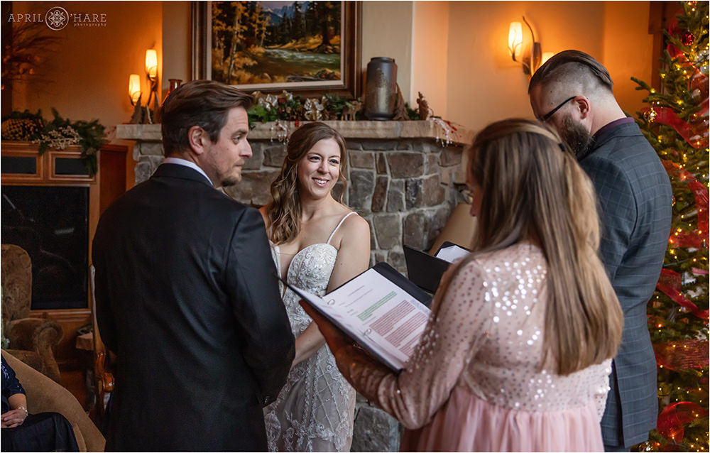 Indoor wedding ceremony during winter in Keystone Colorado