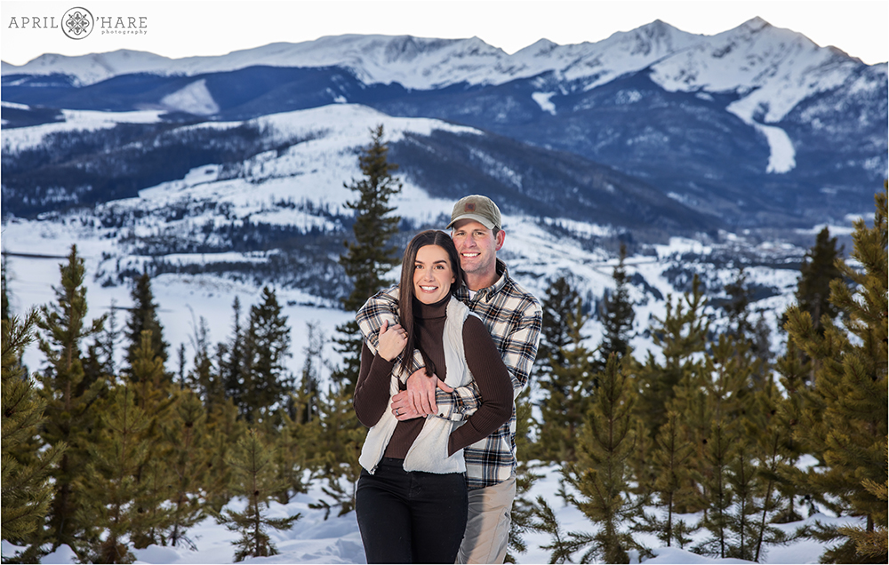 Beautiful Couples Portrait in front of Ten Mile Range Mountains Near Breck