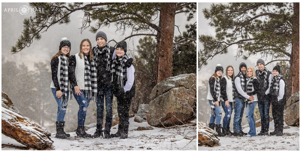 Beautiful family portraits in a snowstorm in Estes Park Colorado