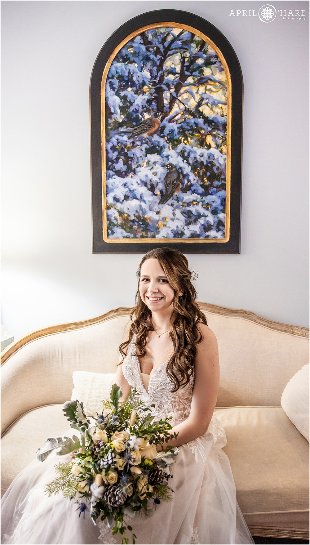 Quick and simple bridal portrait inside small getting ready space at Romantic Riversong Inn