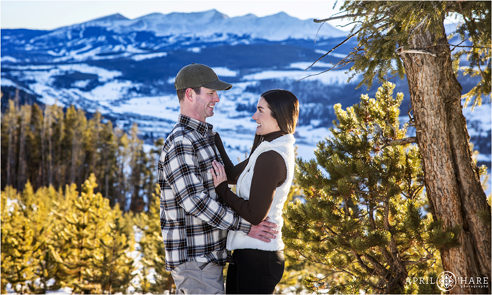 Cute Couples Portrait with Breckenridge Slopes in the Backdrop at Sapphire Point in Colorado