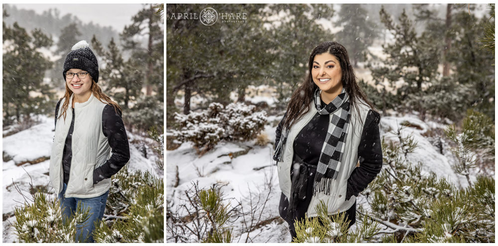 Portraits in the snow during a family photography session at Rocky Mountain National Park in Estes Park