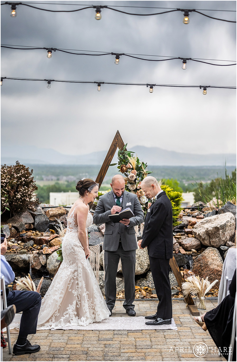 A couple married for 20 years renews their marriage vows at an outdoor celebration in Littleton Colorado