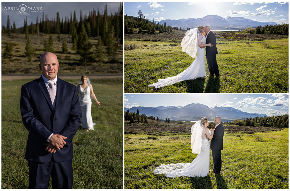 First look for a Colorado wedding near Sapphire Point in Summit County Colorado