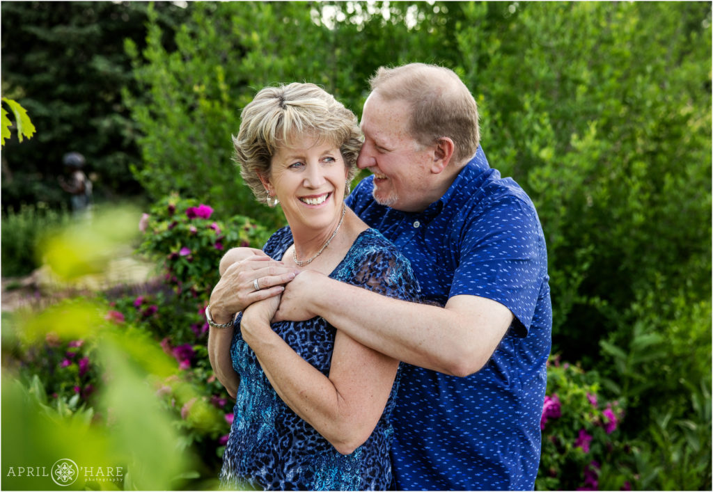 Beautiful couples portrait in the garden at Stone House in Lakewood Colorado