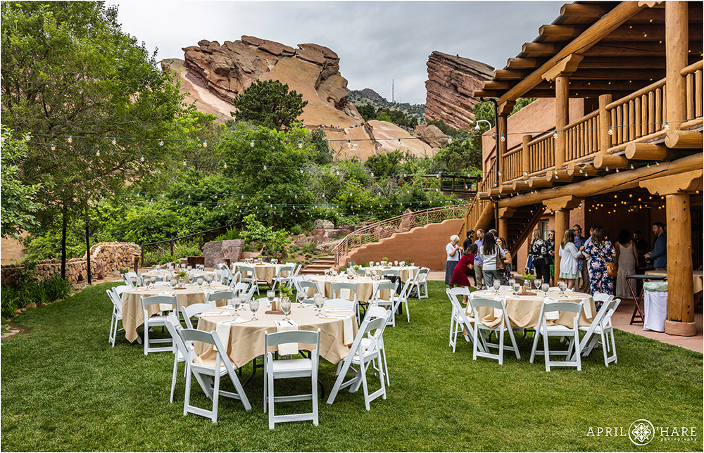 Red Rocks Trading Post Backyard Set up for Summer Wedding Reception on the Lawn