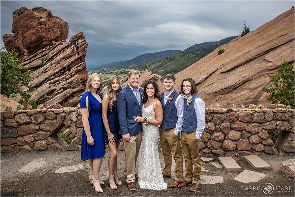 Blended family on a wedding day at Red Rocks Trading post in Colorado