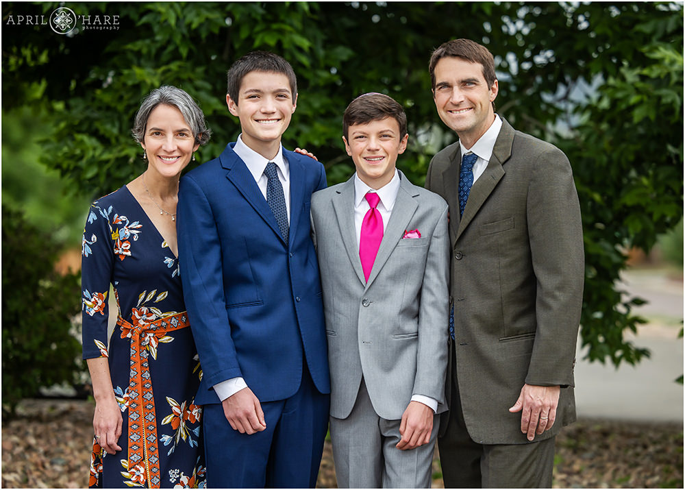 A good looking family of four with two teenage sons on a bar mitzvah day in Lakewood CO
