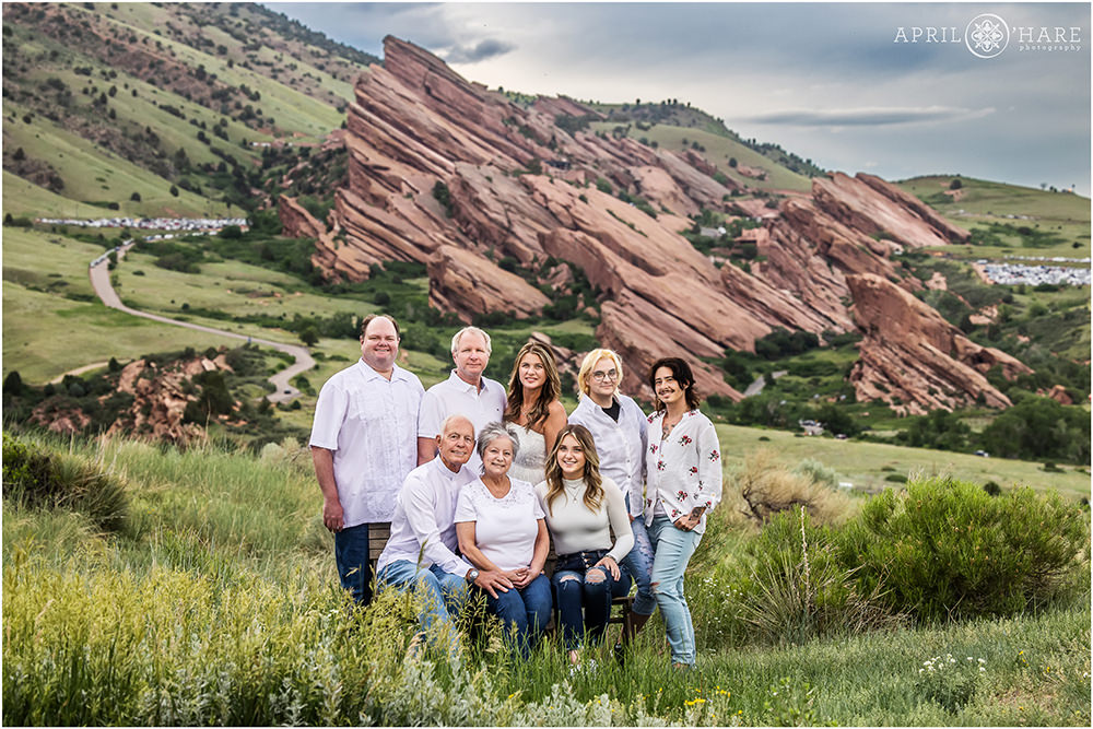 Beautiful classic family portrait at East Mount Falcon Trailhead in Morrison Colorado