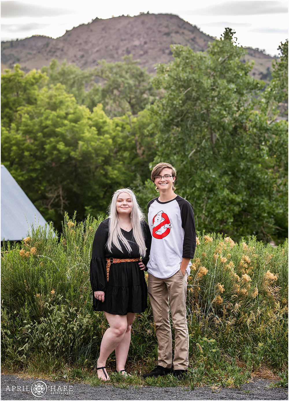 Step siblings pose for a photo together at their blended family photography session in Golden Colorado