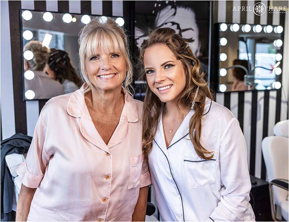 Bride with her mom at The Look Salon in Cherry Creek in Colorado