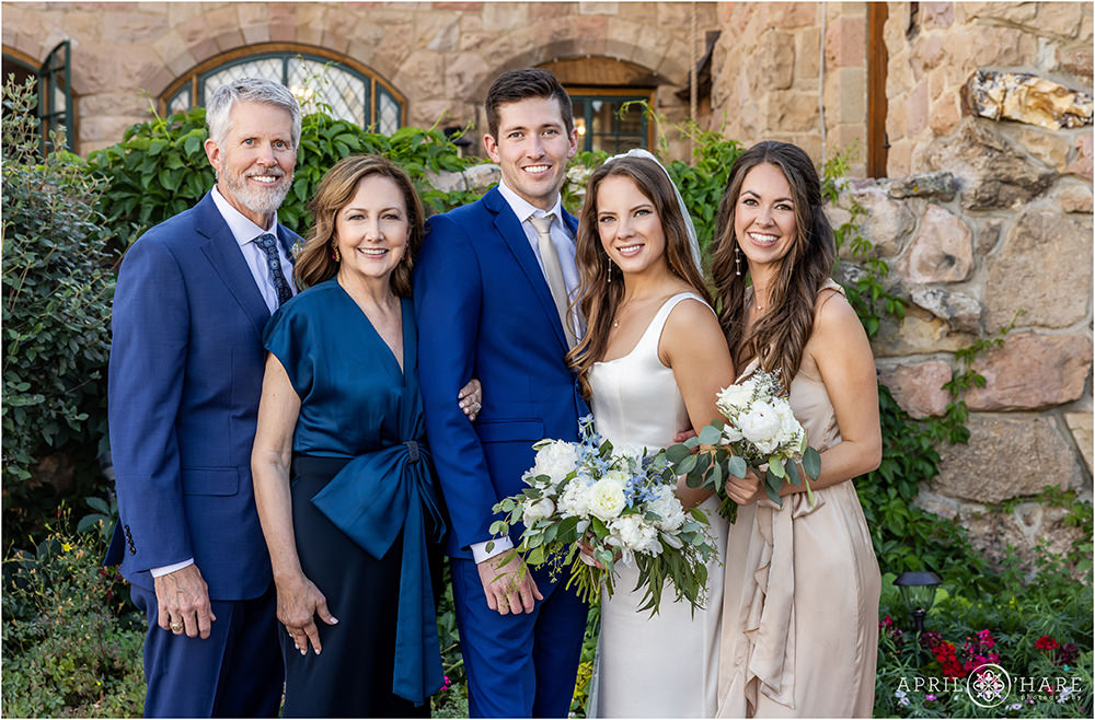 Family portrait in the courtyard at a Colorado Castle